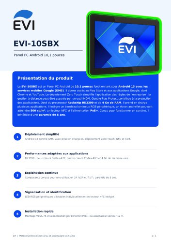 EVI-10SBX — Tablette Android de 10,1 pouces avec GMS, PoE+ et garantie de 5 ans