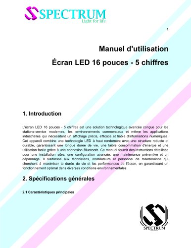 Manuel d'utilisation &Eacute;cran LED 16 pouces - 5 chiffres