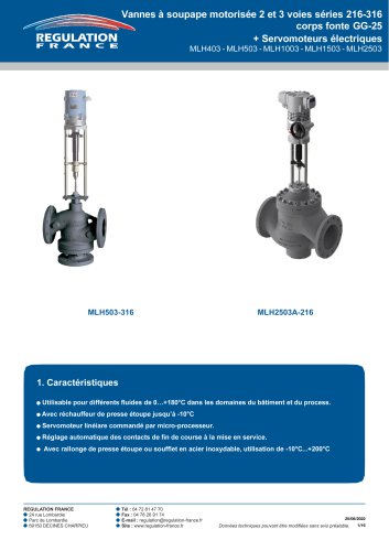 Vanne de r&eacute;gulation &agrave; soupape V2V-V3V corps en fonte GG-25