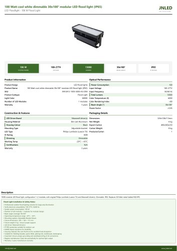100 Watt cool white dimmable 30x100&deg; modular LED flood light (IP65)