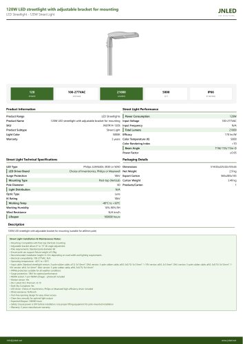 120W LED streetlight with adjustable bracket for mounting