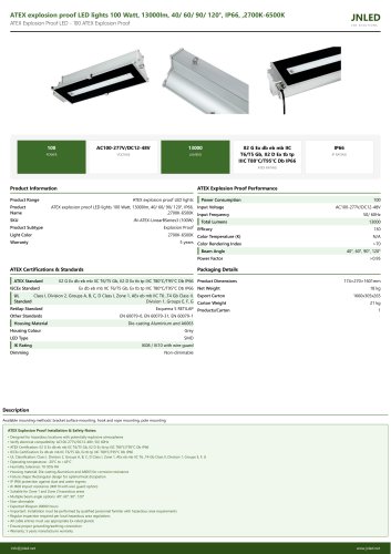 ATEX explosion proof LED lights 100 Watt, 13000lm, 40/ 60/ 90/ 120&deg;, IP66, ,2700K-6500K