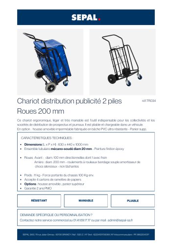 CHARIOT PLIABLE DISTRIBUTION PUBLICITÉ Roues 200 mm 