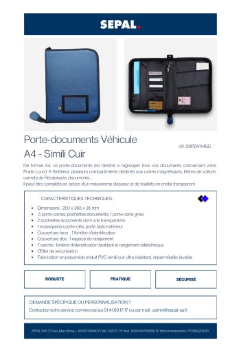 Porte-documents Véhicule A4 - Simili Cuir