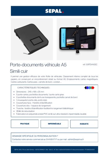 Porte-documents Véhicule A5 - Simili Cuir Noir