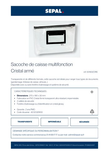 Sacoche de caisse multifonction  Cristal arm&eacute;