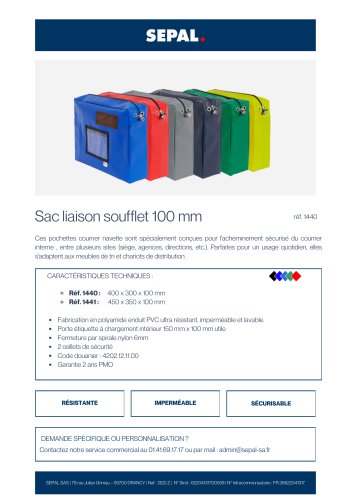 Sacoche courrier avec soufflet de 100 mm