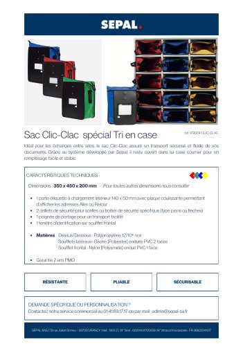 Sacoche navette courrier CLIC-CLAC spécial Tri en case