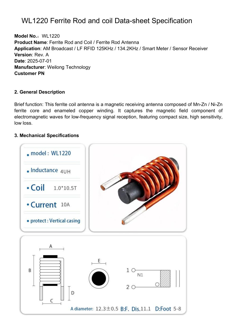 WL1220 Ferrite Core Ignition Coil - Weilong Intelligent Technology (Dongguan) Co., Ltd.