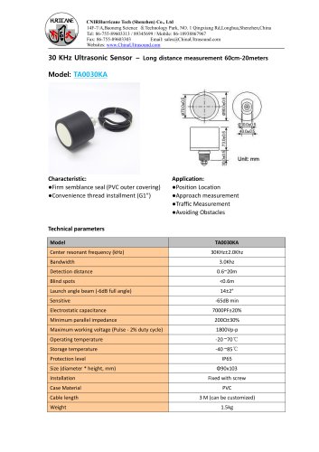 TA0030KA-Ultrasonic-Distance-Sensor-Datasheet