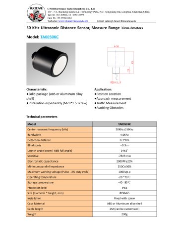 TA0050KC-Ultrasonic-Distance-Sensor-Datasheet