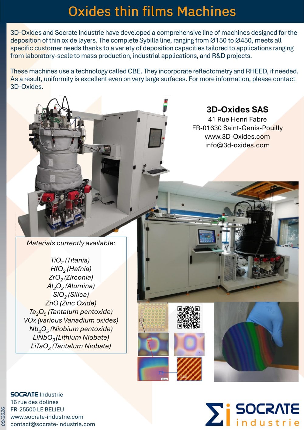 Oxides thin films Machines - Socrate Industrie