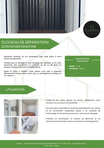 CLOISON DE SÉPARATION CONTAINER MARITIME