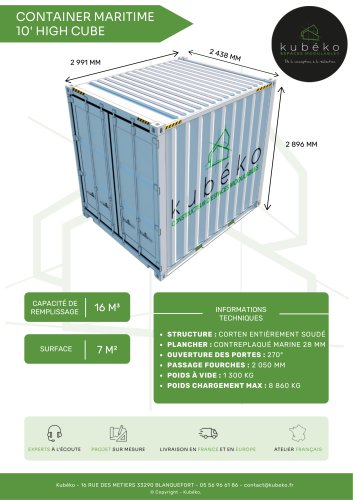 Container 10 pieds High Cube