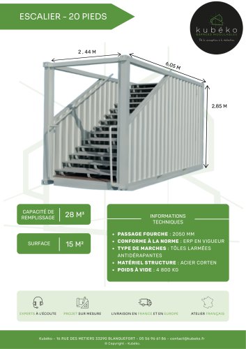 Container maritime 20 pieds escalier