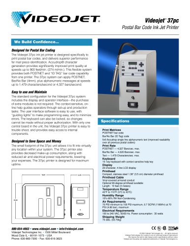 Videojet ® 37pc Postal Bar Code Ink Jet Printer