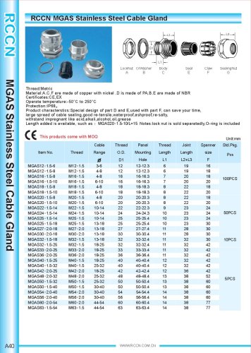 MGAS Stainless Steel Cable Gland