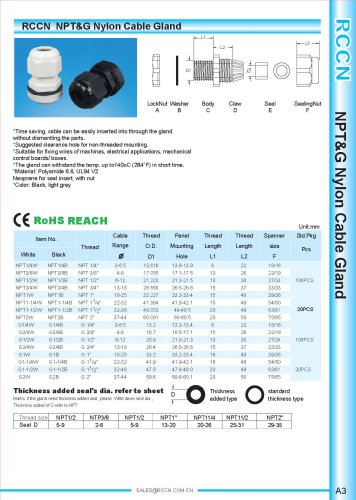 NPT&G Nylon Cable Gland