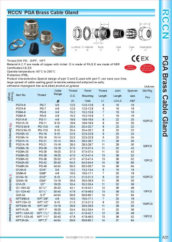 PGA Brass Cable Gland