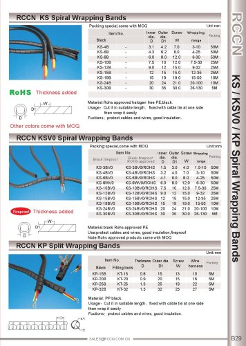 RCCN  KS spiral wrapping bands / KVS0 spiral wrapping bands / KP Split wrapping bands B29