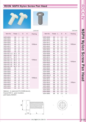 RCCN  NSPH Nylon Screw Pan Head