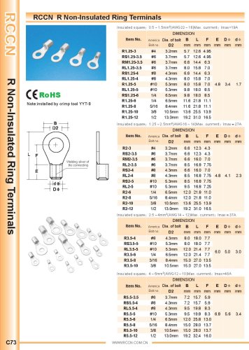 RCCN  R Non-Insulated Ring Terminals YYT 8 C73