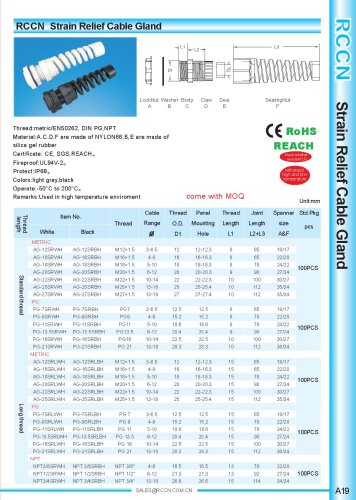 Strain Relief Cable Gland A19