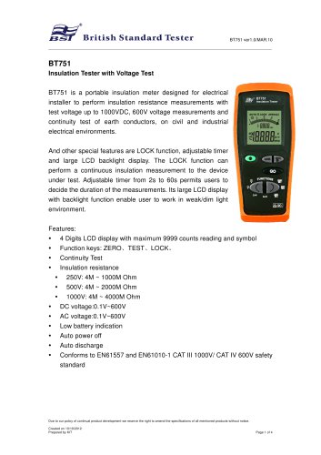 Insulation Tester BT751