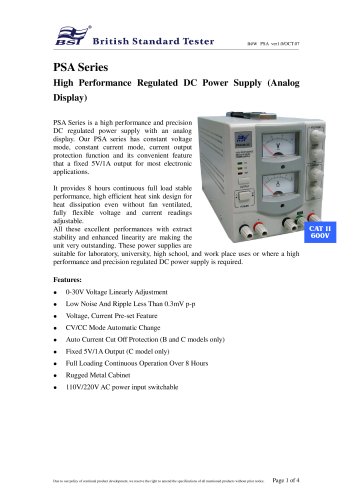 PSA Series High Performance Regulated DC Power Supply (Analog Display)