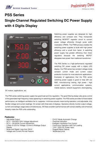 PSS Series Single-Channel Regulated Switching DC Power Supply with 4 Digits Display