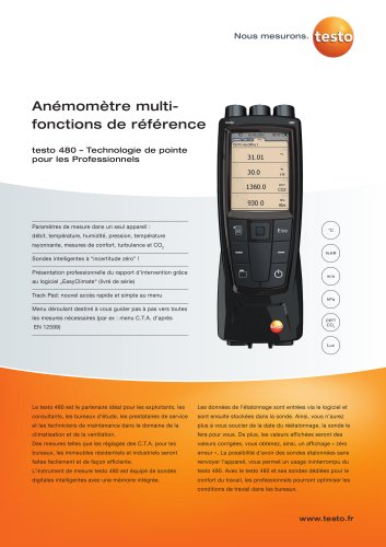 Anémomètre multifonctions de référence - testo 480