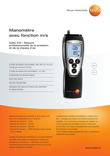 Manomètre avec fonction m/s - testo 512