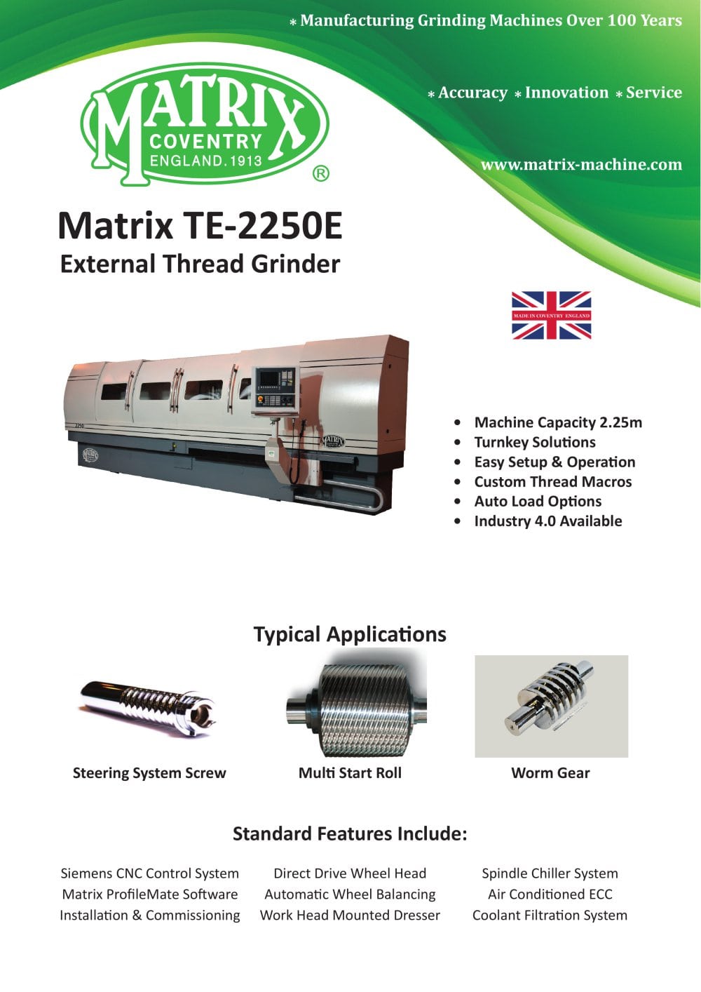 TE-2250 External Thread Grinder - Matrix Machine Tool (Coventry) Ltd.