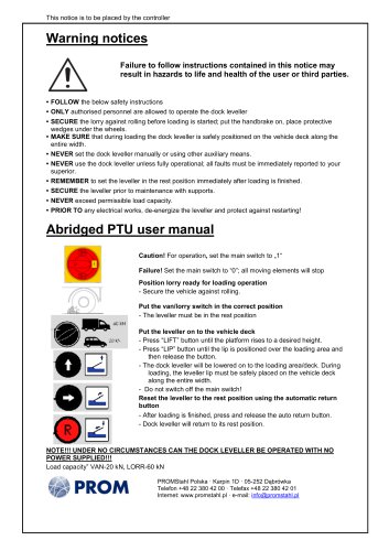 Electrohydraulic PTU leveler with divided telescopic lip - Short instruction manual