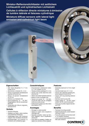 Miniature diffuse sensor (5 x 7 x 40 mm) with cylindrical light beam