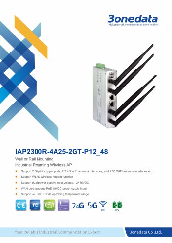 3onedata | IAP2300R-4A25-2GT | Wall Mounting or Rail Mounting Industrial Roaming Wireless AP