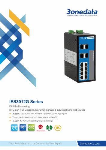 3onedata | IES3012G | Unmanaged | DIN rail | Full Gigabit 8 ports Industrial Ethernet Switch with 4 ports SFP