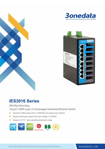 3onedata | IES3016 | DIN rail | Unmanaged | 16 ports Industrial Ethernet Switch