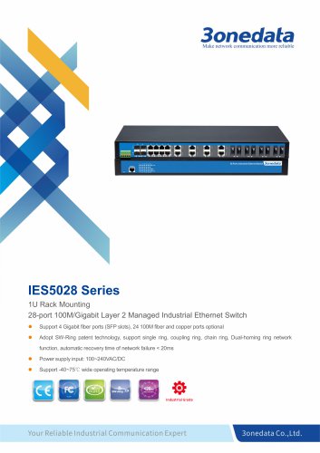 3onedata | IES5028-4GS | Managed | Rackmount | 24 ports Industrial Ethernet Switch with 4 Gigabit SFP sockets