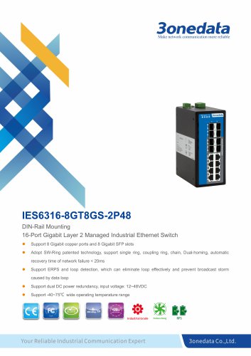 3onedata | IES6316-8GT8GS-2P48 Datasheet |16-port Gigabit Layer 2 Managed Industrial Ethernet Switch