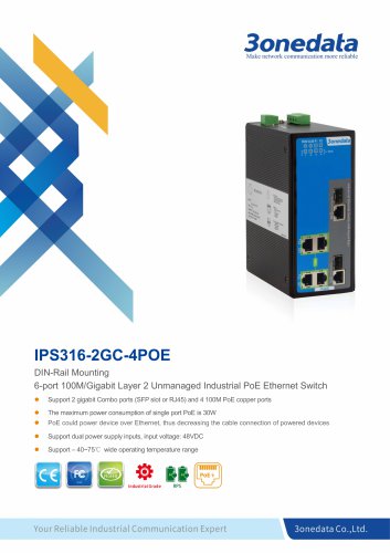 3onedata | IPS316-2GC-4POE | Unmanaged | 6 ports Industrial PoE Switch with 4-port POE