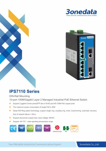 3onedata | IPS7110 | Managed | 10 ports Industrial PoE Switch