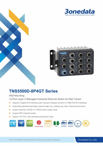 3onedata | TNS5500D-8P4GT Series Datasheet | EN 50155 12-port M12 Layer 2 Managed Industrial PoE Ethernet Switch