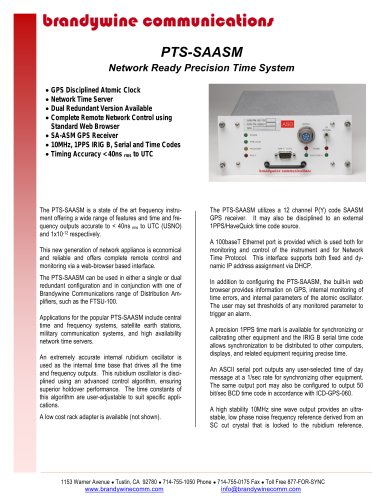 PTS-SAASM - GPS SAASM based network ready master clock with disciplined Rb Oscillator