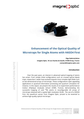 Enhancement of the Optical Quality of Microtraps for Single Atoms with HASO4 First - VIS NIR optical metrology Application Notes