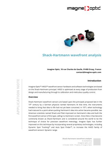 Shack-Hartmann wavefront analysis - VIS NIR optical metrology  Application Note