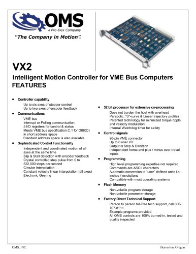 VX2 Intelligent Motion Controller for VME Bus Computers