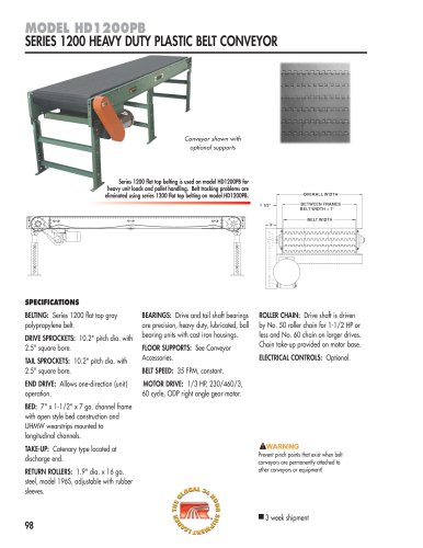 MODEL HD1200PB SERIES 1200 HEAVY DUTY PLASTIC BELT CONVEYOR