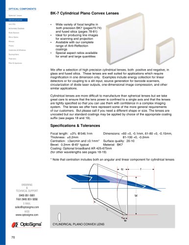 BK7 Cylindrical Plano Convex Lenses