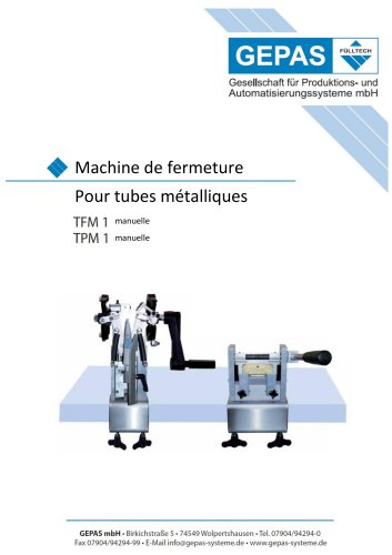 Machine de fermeture Pour tubes métalliques TFM 1, TPM 1